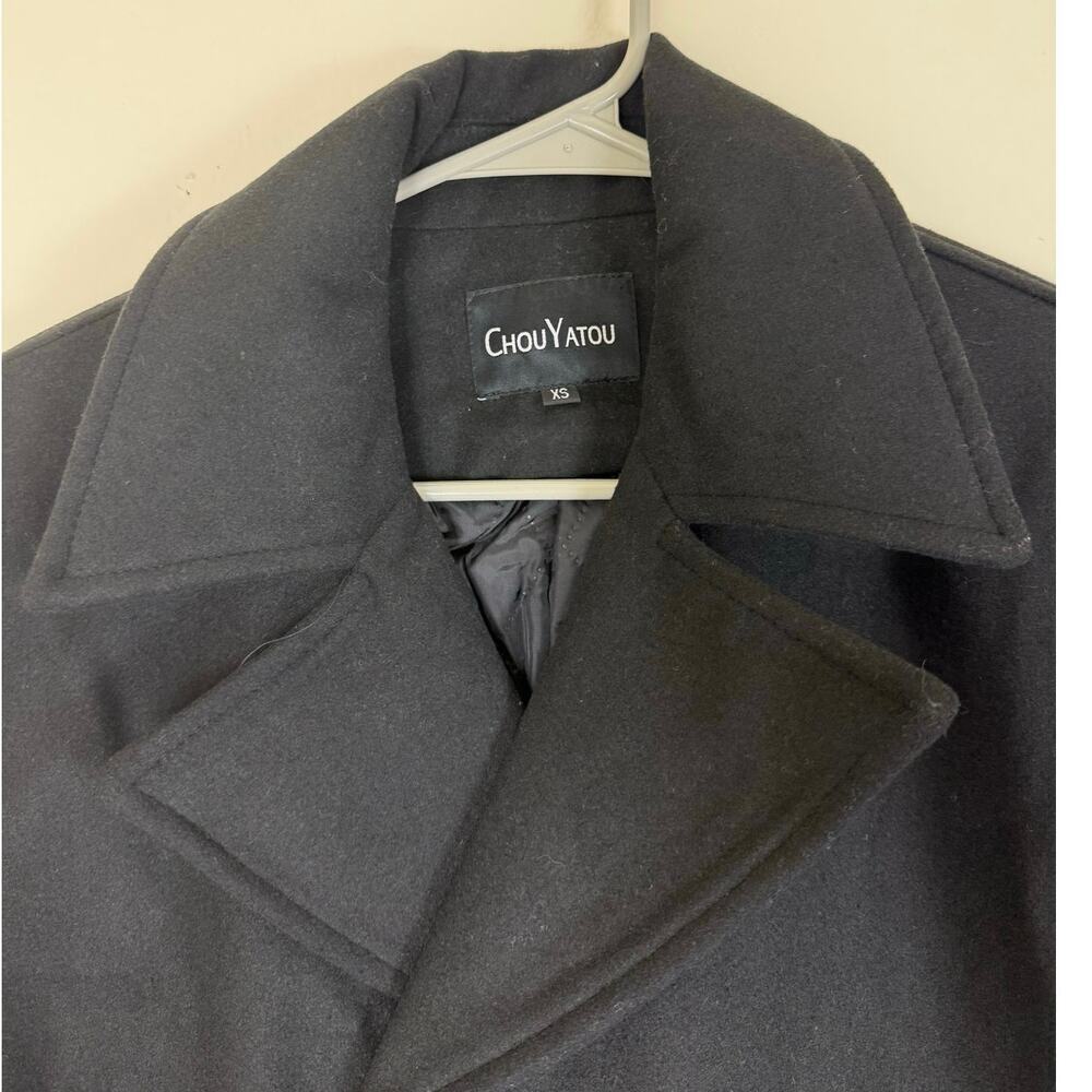 Chouyatou Men's Black Wool Blend Pea Coat - Size XS - Picture 3 of 10